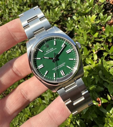 rolex oyster perpetual green glass